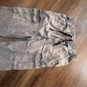 Gray Cargo Joggers with Black Drawstring